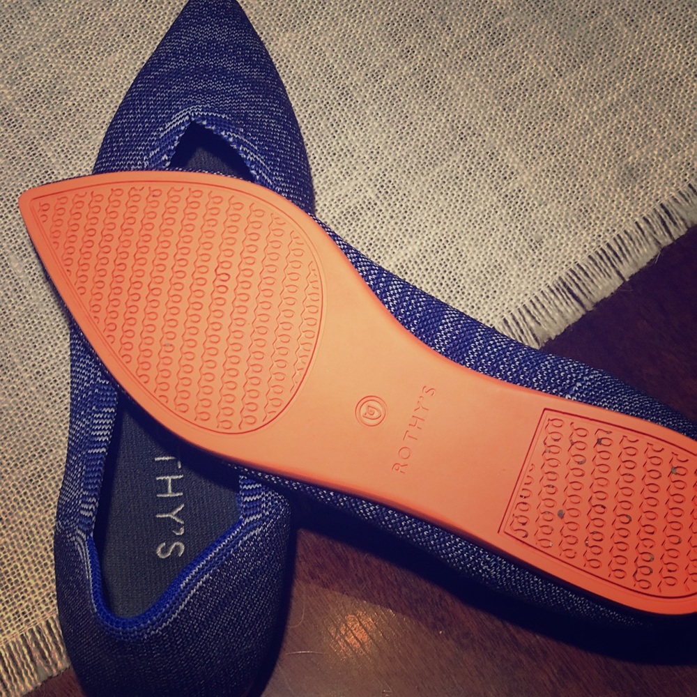 Rothy’s blue “the point” flats.